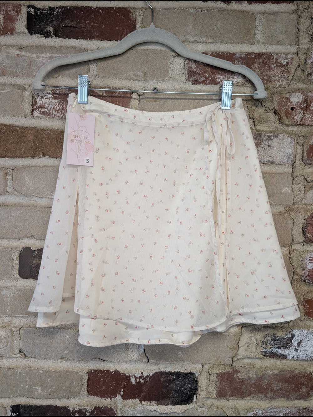 Floral Cream Wrap Mini Skirt with Tie Waist